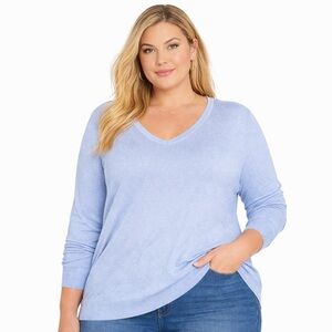 Chico’s XXL Blue Linen Blend V-Neck Lightweight Sweater | Breezy Summer Knit